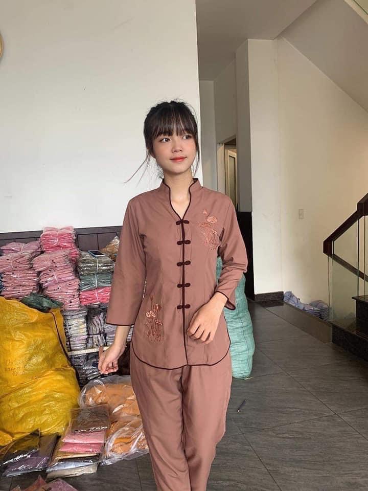 Pháp phục đi chùa Bộ chất kate xẩm thẳng K01