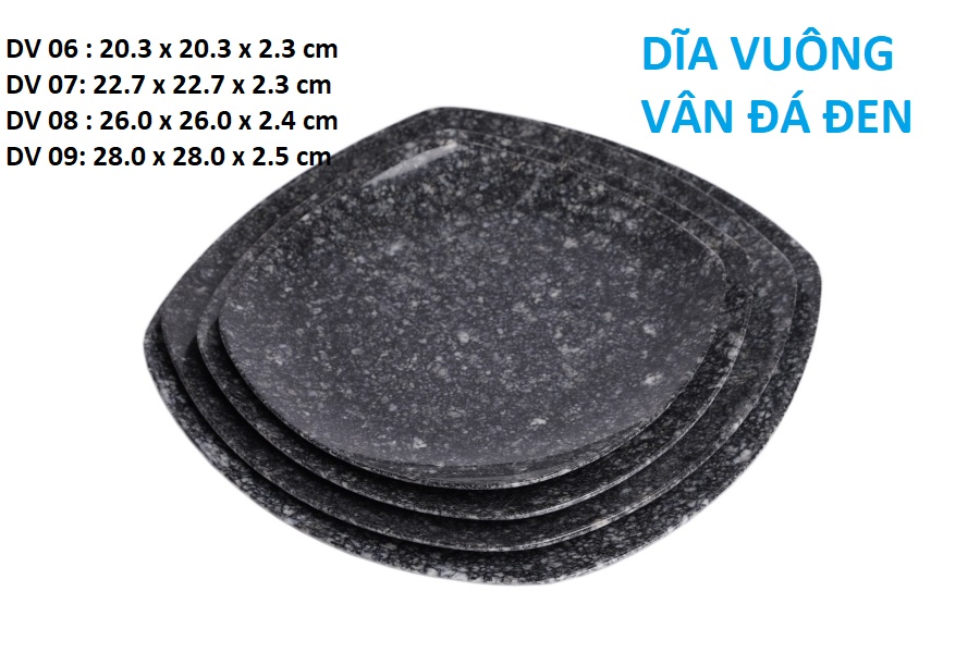 Dĩa vuông sâu nhựa melamine vân đá đen đựng thức ăn nhiều size _ DV06