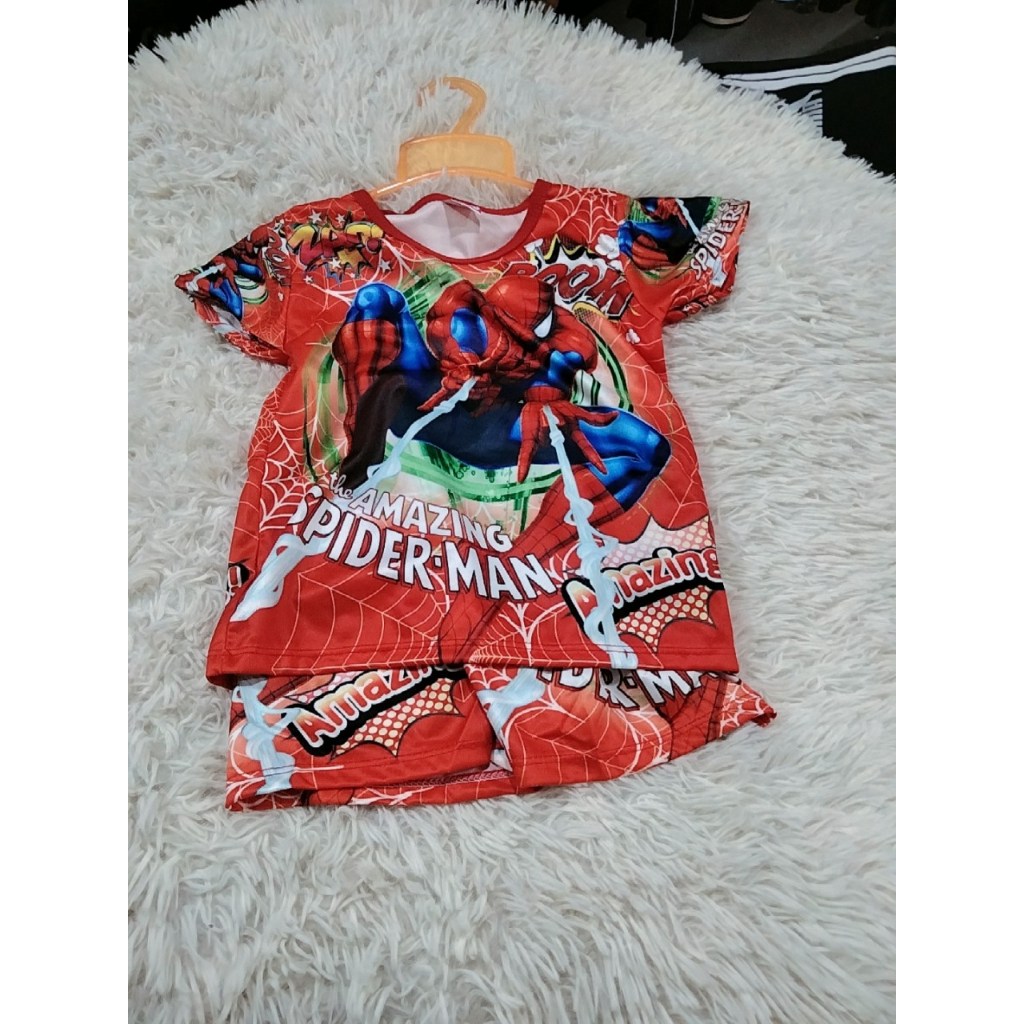 Bộ siêu nhân tay cộc người nhện nhân vật hoạt hình spider-men 3d mùa hè cho bé trai -shopbabykens