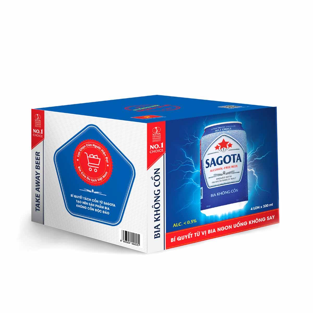 [Mua 2 pack tặng 1 pack cùng loại] Pack 4 lon Bia Sagota Không 330ml/lon