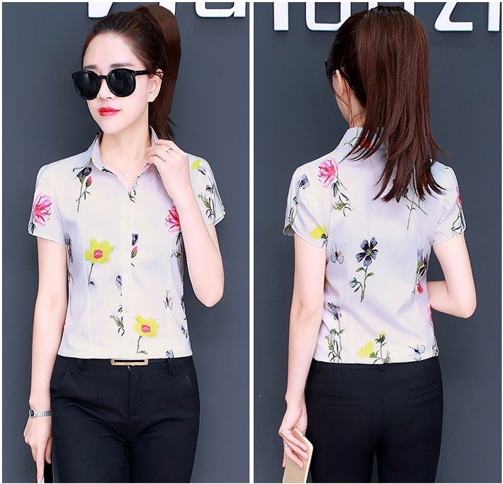 Sơ mi nữ cổ bẻ ngắn tay hoạ tiết sm97
