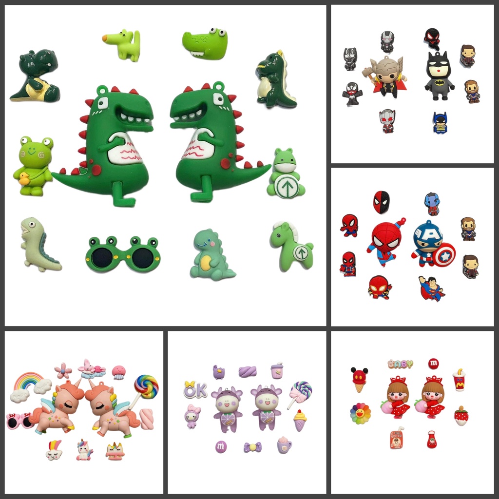 Bộ Charm Jibbitz Sticker Vip gắn dép sục Cross khủng long siêu nhân cô gái