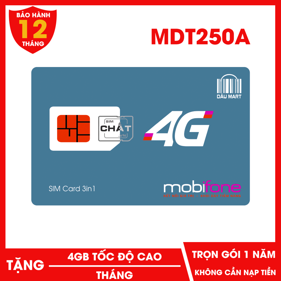 [HCM]Sim 4G MDT250A Mobifone Giống F500 Trọn Gói 1 Năm - Tặng 4GB / Tháng x 12 Tháng Liên Tục - Mua Về Dùng Ngay Không Cần Nạp Tiền Duy Trì Hàng Tháng - Dâu Mart