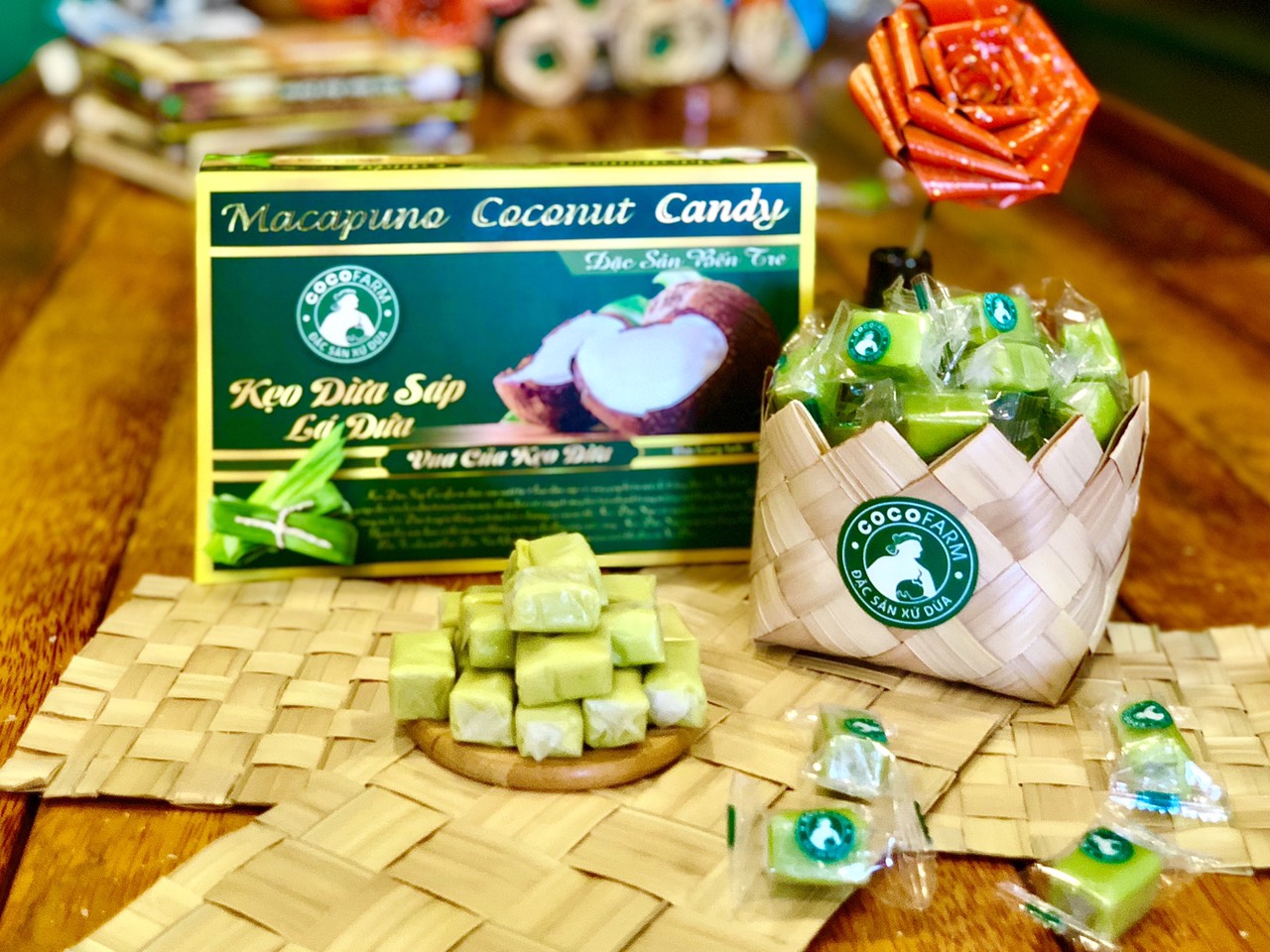 Kẹo dừa Sáp vị Lá Dứa Cocofarm ít đường