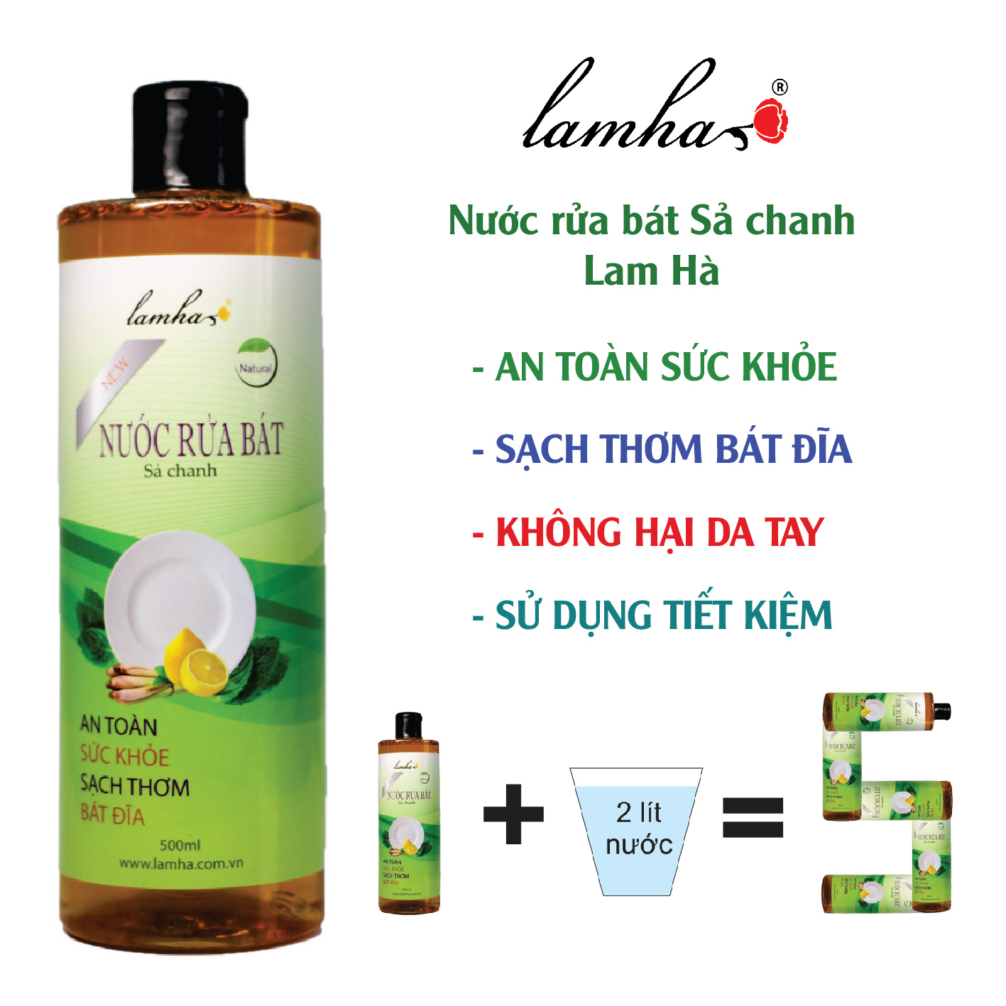Nước rửa chén Sả Chanh Lam Hà 500ml