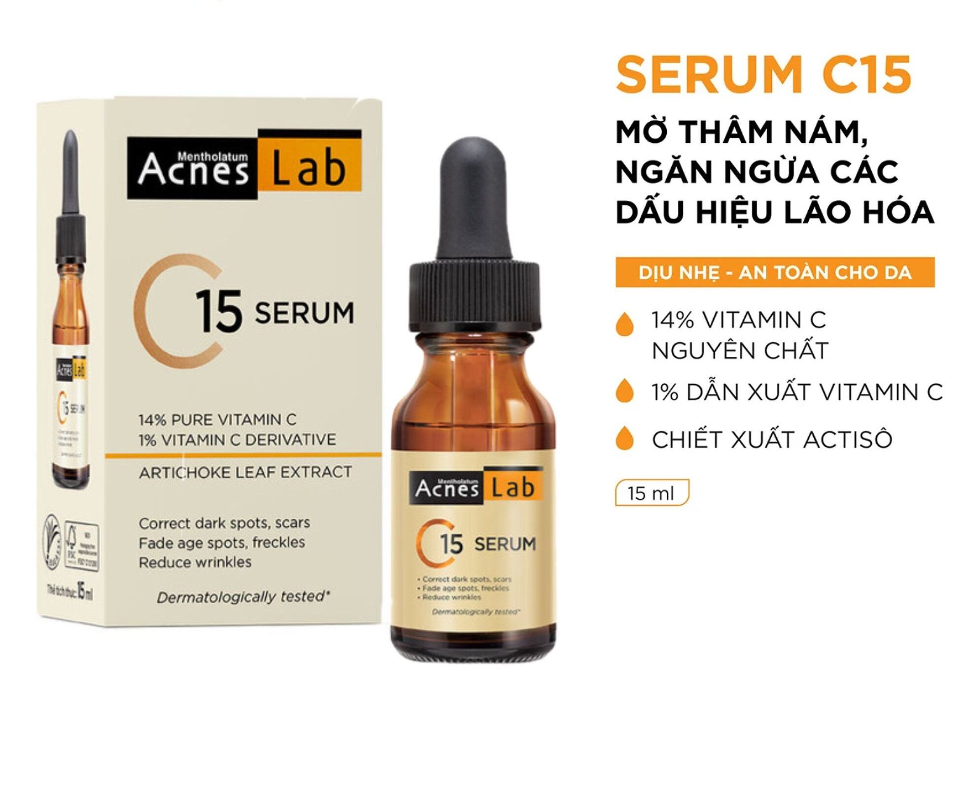 Serum Acnes Vitamin C Làm Mờ Sẹo & Vết Thâm 15ml For Scar & Black Spot Treatment C10 và C15