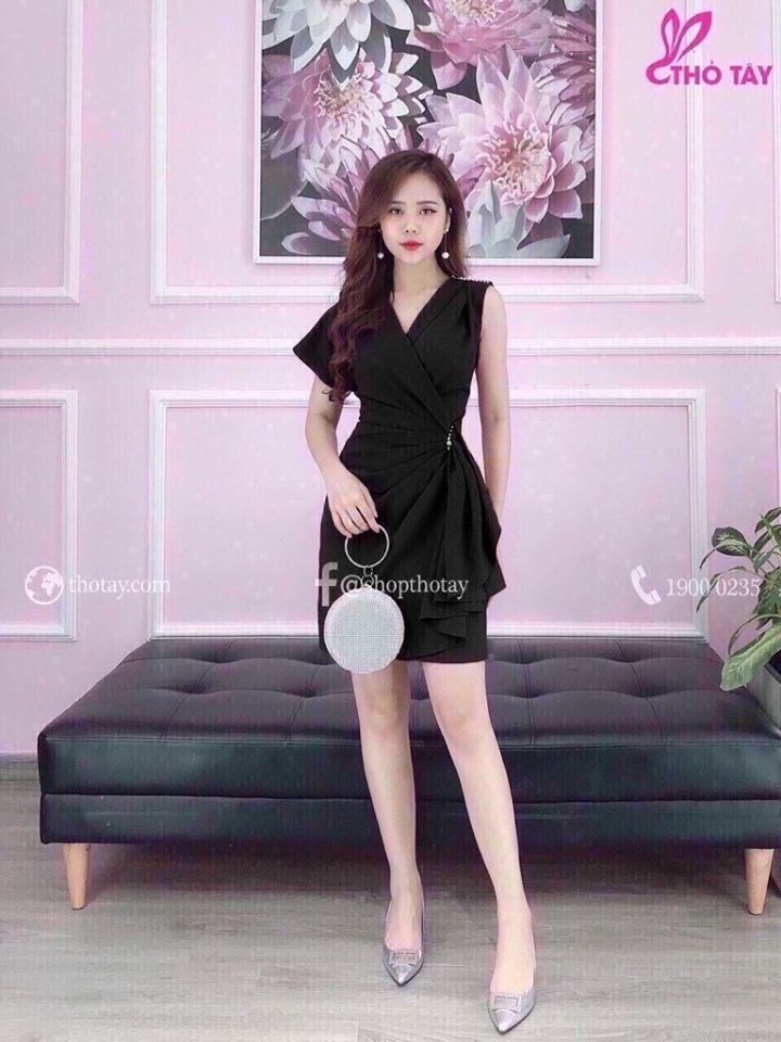 Đầm Nữ ( Váy Nữ ) Chéo Eo Đính Cườm Thời Trang Bambo