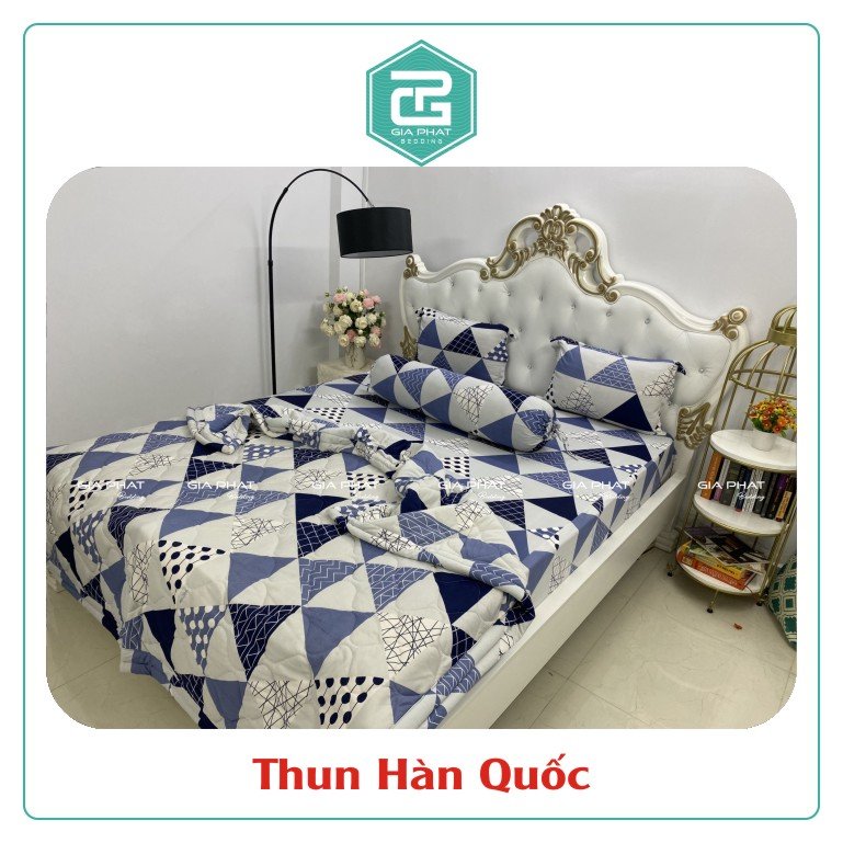 Bộ ga giường Thun Lạnh Hàn Quốc {4 món} họa tiết ( 1 ga bọc + 2 vỏ gối nằm + 1 vỏ gối ôm )