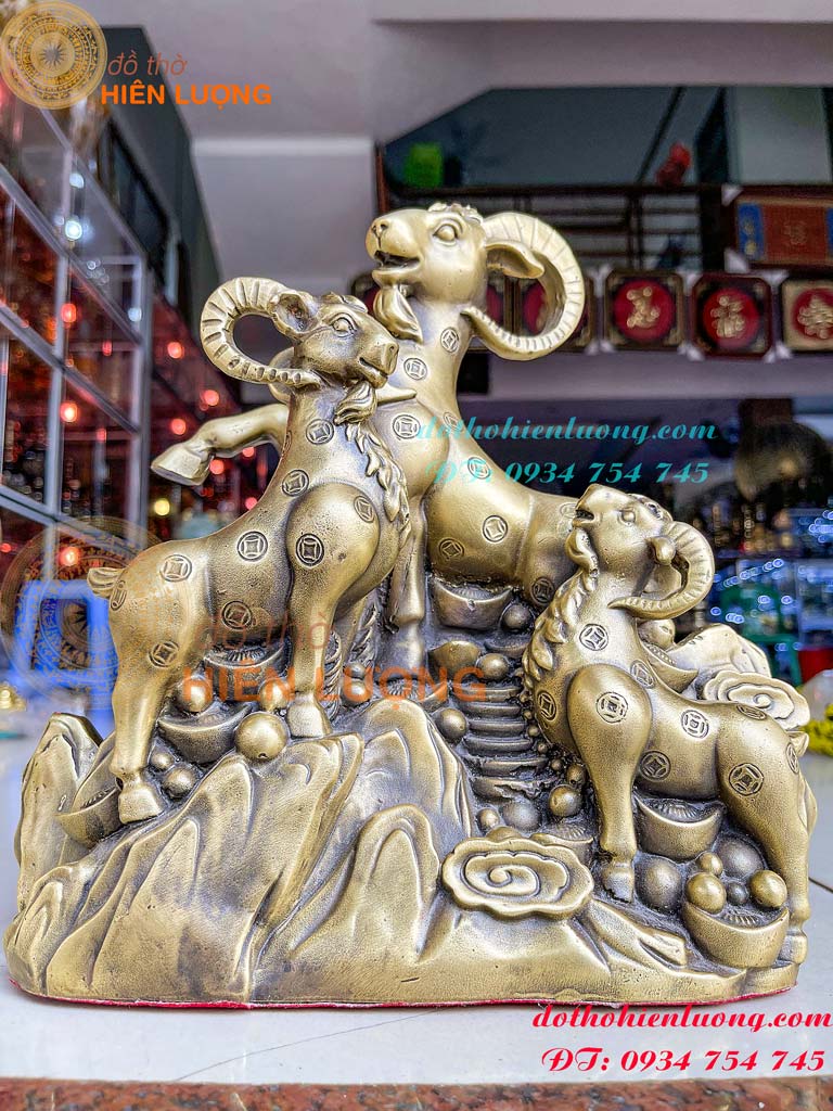 Tượng Tam Dương Bằng Đồng Phong Thủy Cao 30cm Nặng 3.6kg