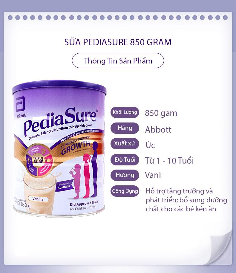 Sữa PediaSure Úc Nắp Tím 850G (trẻ từ 1-10 tuổi)