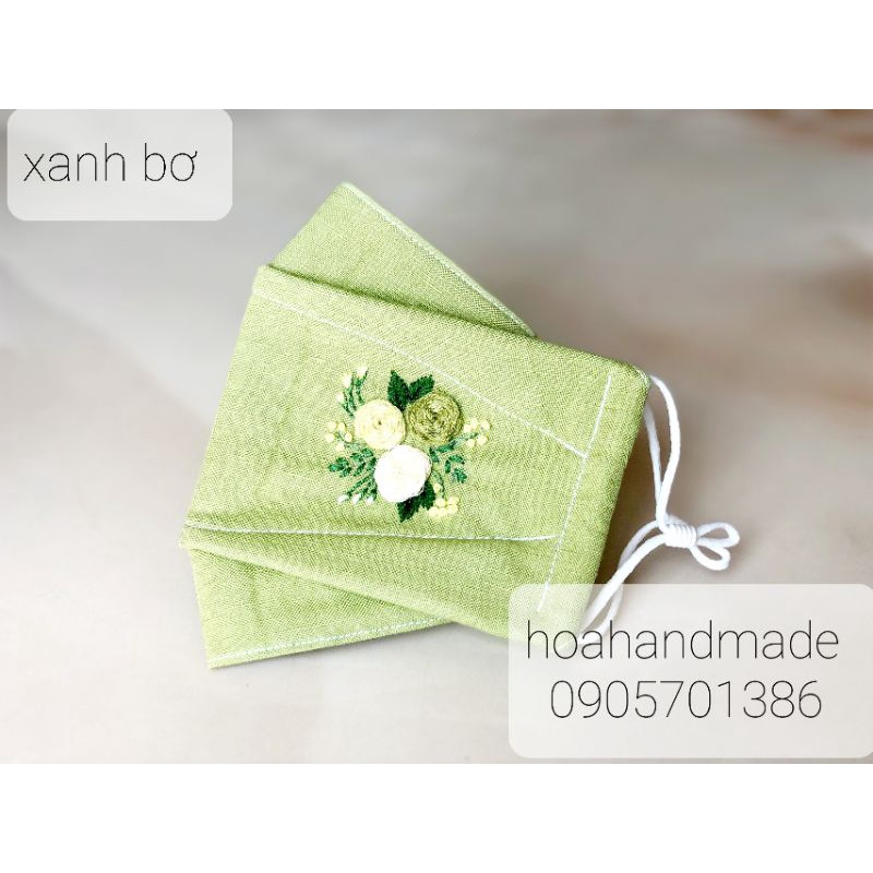 KHẨU TRANG 3D VẢI LINEN THÊU TAY