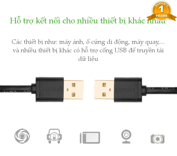 Cáp USB 2.0 hai đầu đực 0,5m UGREEN 10308