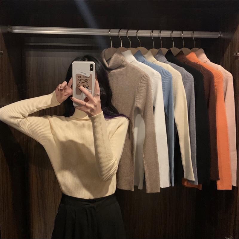 Áo len nữ  tăm cổ lọ mềm mịn ôm dáng xinh