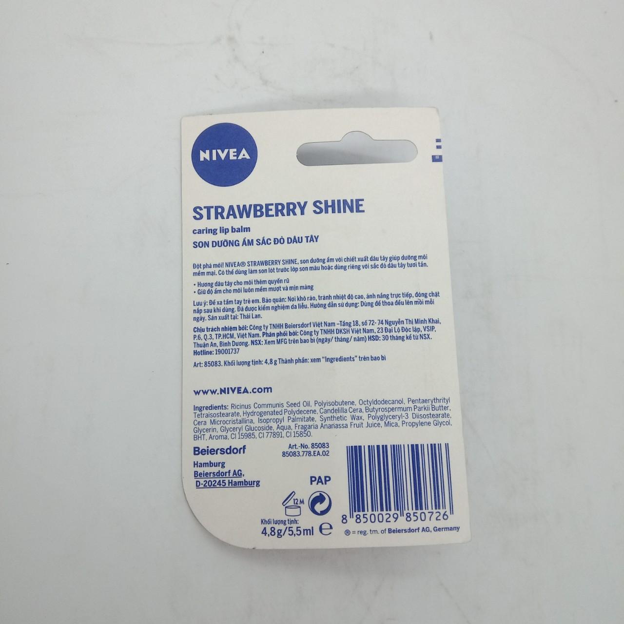 Son dưỡng ẩm MÔI NIVEA sắc đỏ dâu tây 4,8g