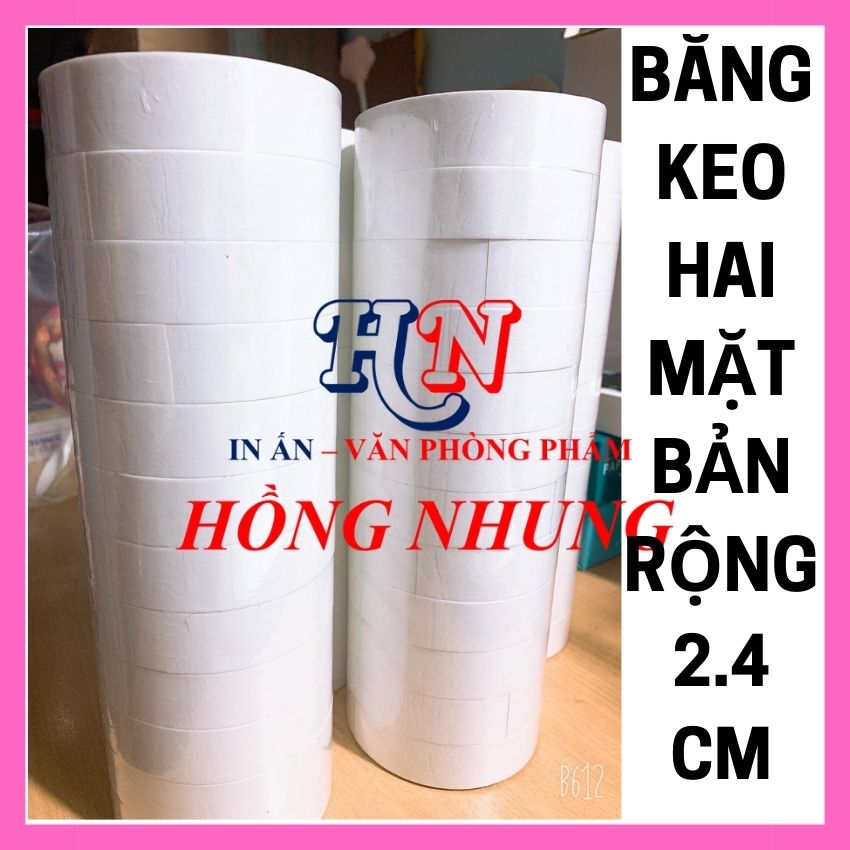 01 cuộn băng keo hai mặt, bản rộng 2.4 p, băng keo 2 mặt siêu dính