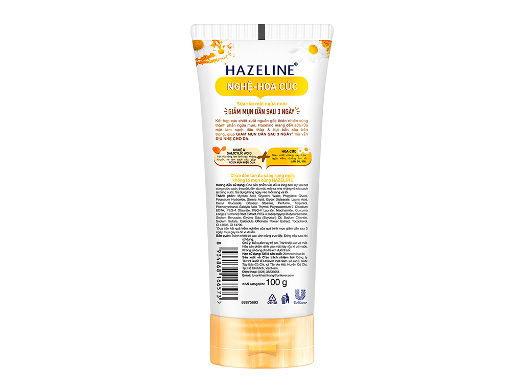 Sữa rửa mặt Hazeline nghệ hoa cúc 100g có tặng kèm
