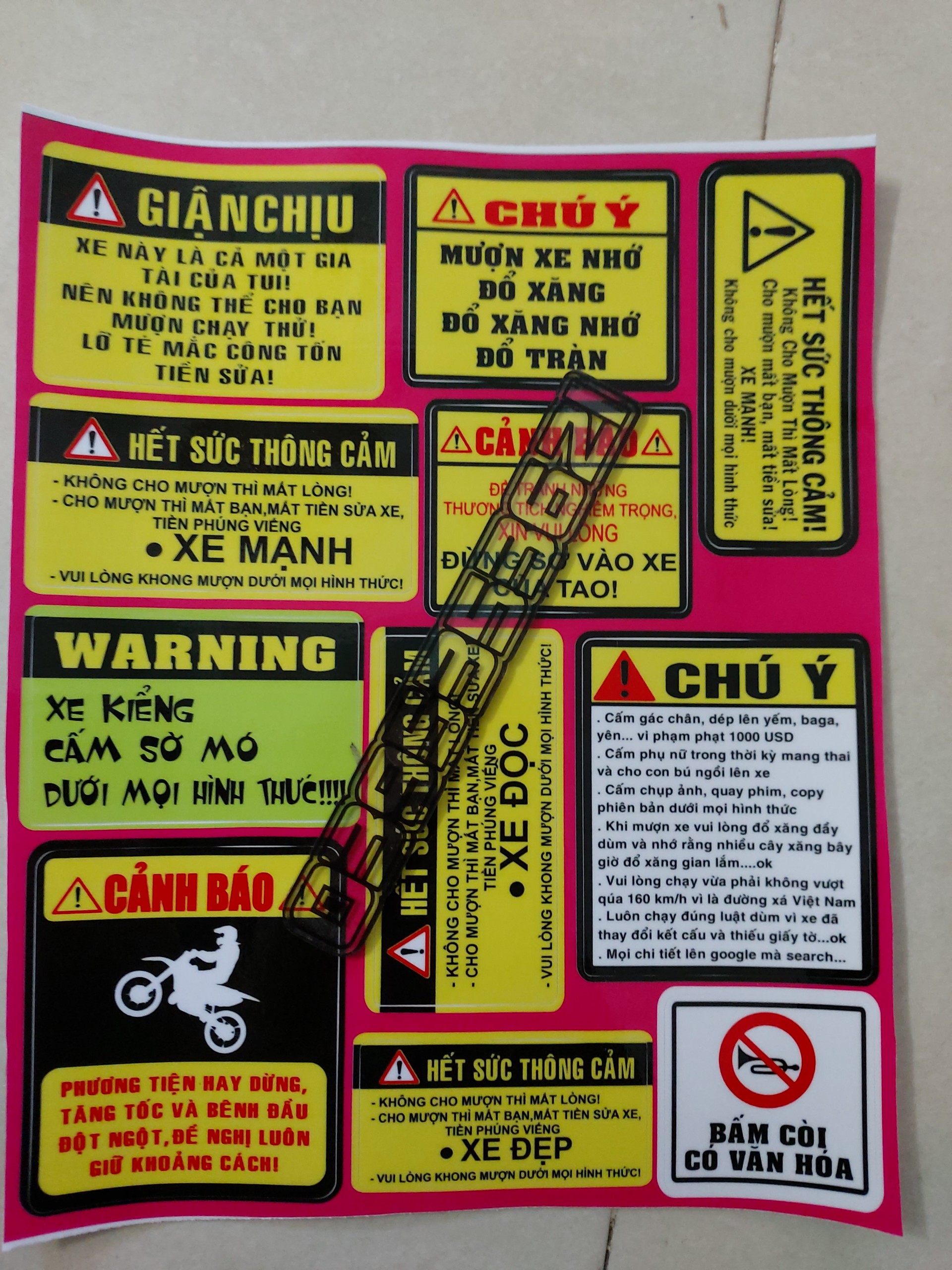 Tem xe logo cảnh báo trọn bộ