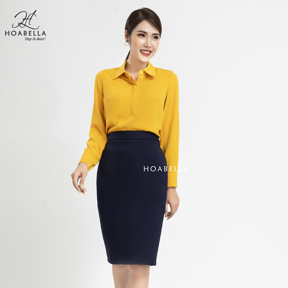 Áo Kiểu Nữ HOABELLA Cổ Đức, Dáng Ôm, Dài Tay, Chất Liệu Lụa Chéo (MA112)