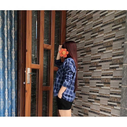 Áo sơ mi oversize caro xanh
