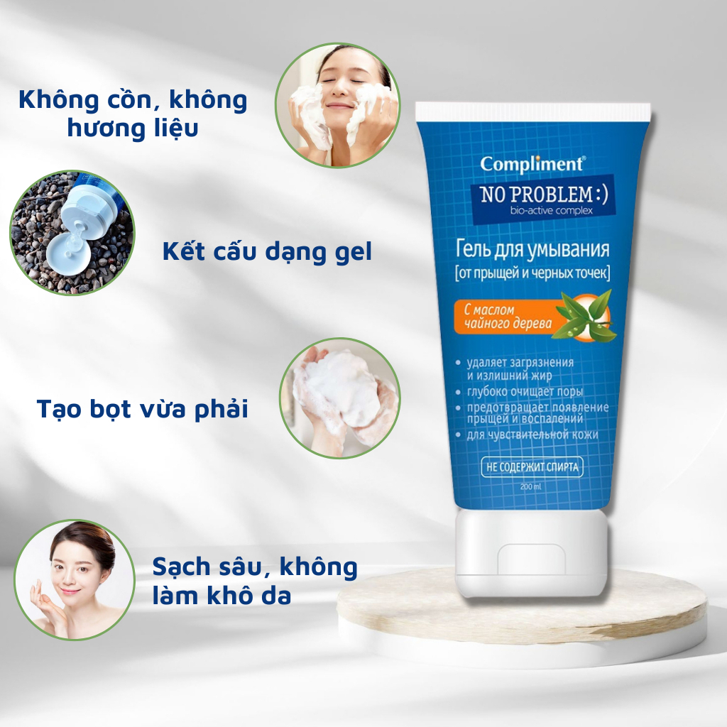 Sữa Rửa Mặt Ngừa Mụn Compliment No Problem Tea Tree Cho Mọi Loại Da 200ml - Vạch Cam