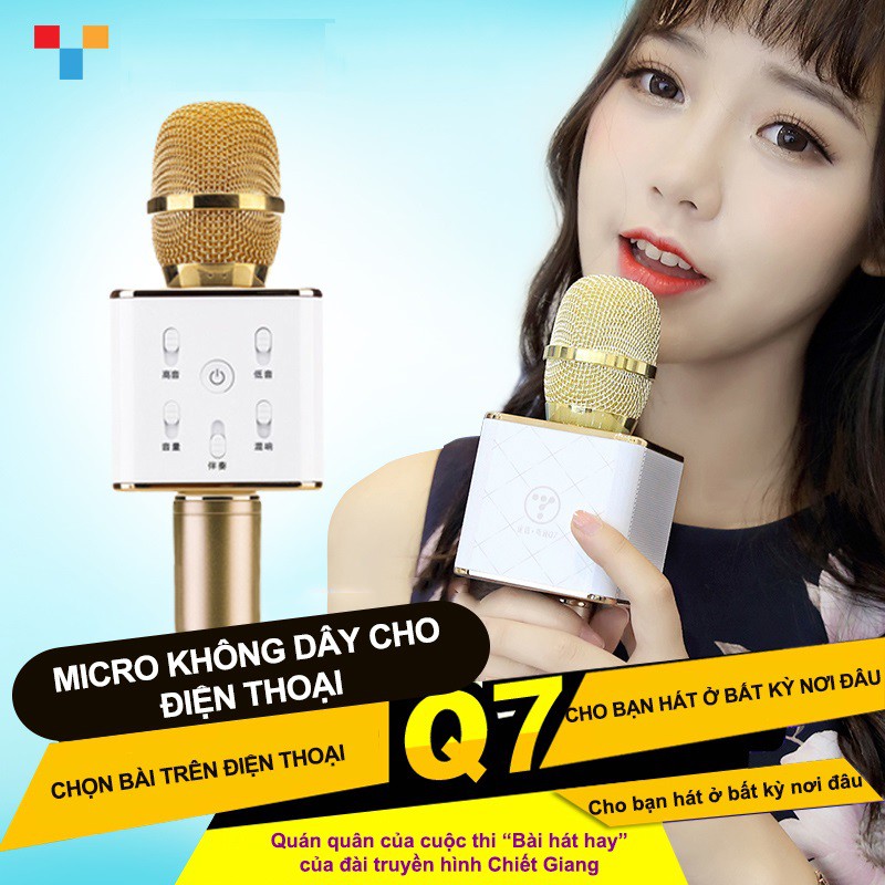 Micro karaoke tích hợp Loa Bluetooth Q7 Micro karaoke bluetooth (Vàng) - Fourtech
