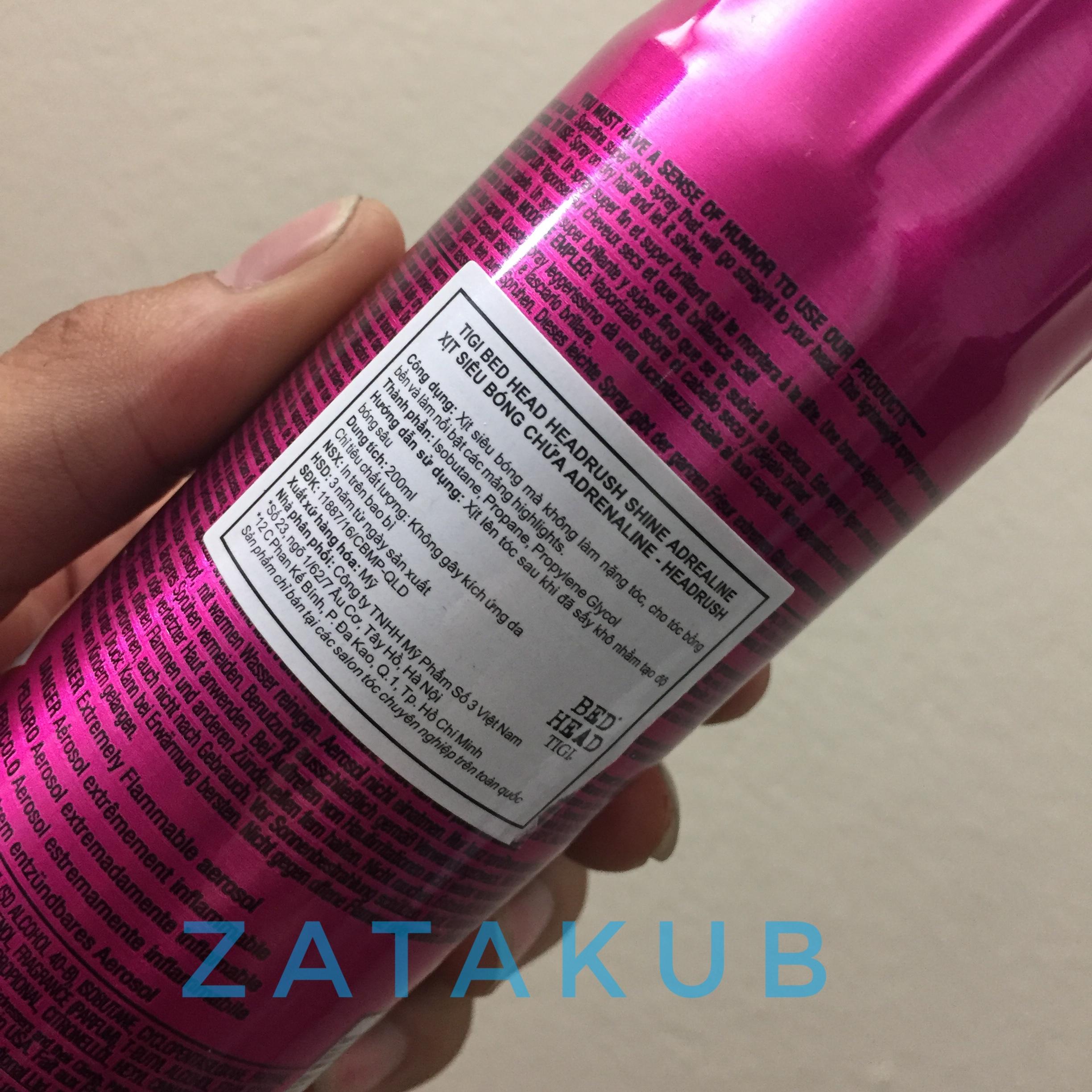 [HCM]Xịt Bóng Tigi Bed Head Headrush Shine Adrenaline 200ml