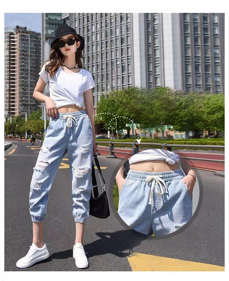 Quần Jeans Lửng Nữ Rách Lưng Cao Siêu Xinh