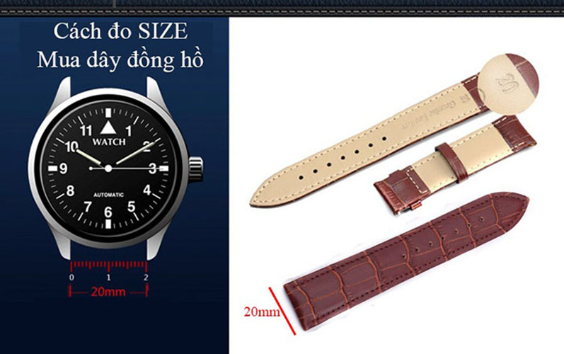 Dây đồng hồ da cao cấp SIZE 20mm (đen-B803)
