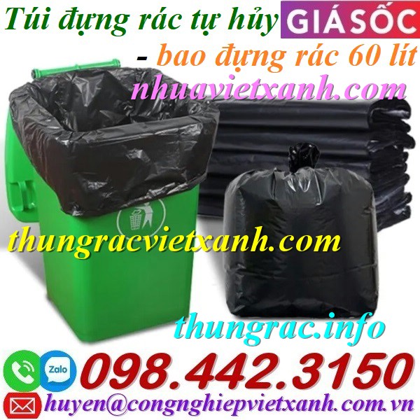 Bao đựng rác tự hủy 60 lít màu đen - 1kg