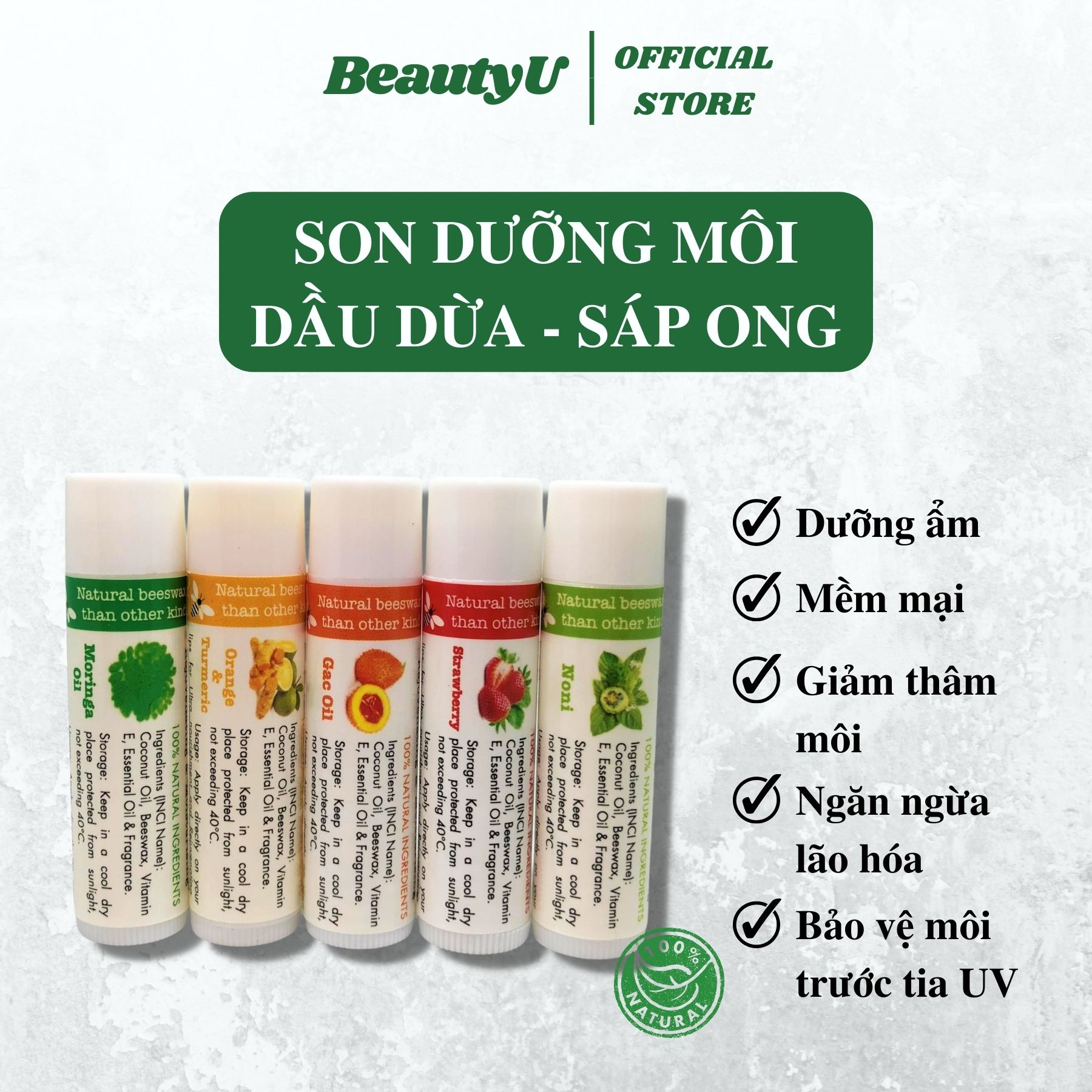 Son Dưỡng Môi Dầu Dừa Tinh Chất Cam Nghệ , Dâu Tây , Gấc , Chùm Ngây CoCo Secret Lip Cream