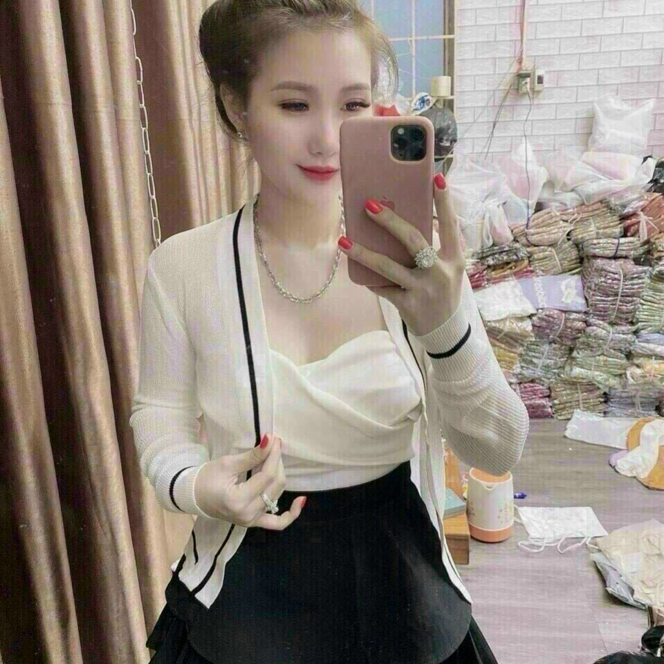 Áo khoác cardigan len mỏng đi biển, áo khoát len phối viền tay dài, áo len nữ mỏng nhẹ mát, dể phối đồ mtb