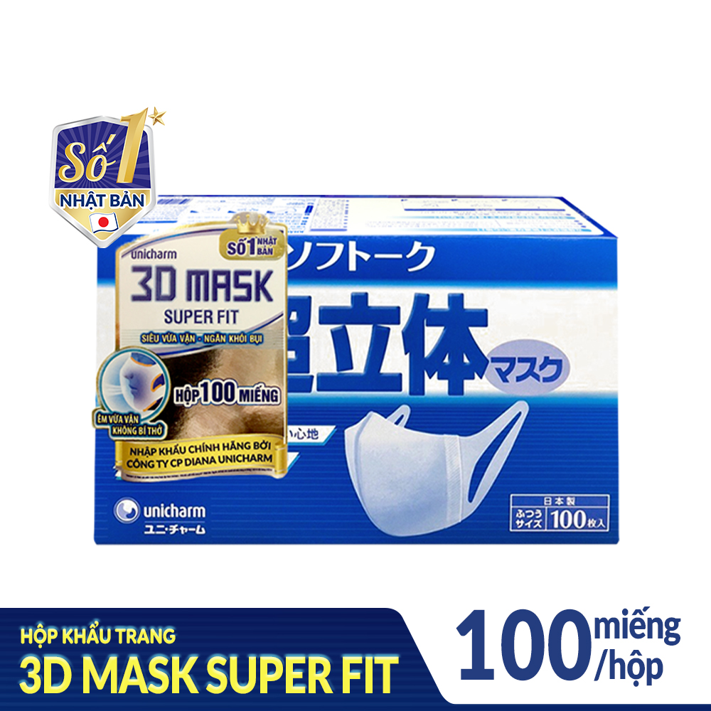 Khẩu trang ngăn khói bụi Unicharm 3D Mask Super Fit size M Ngăn được bụi