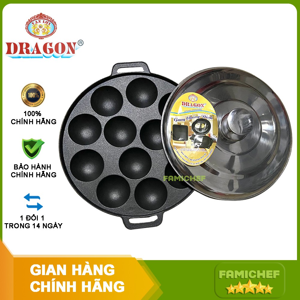 Khuôn bánh khọt gang chống dính loại dày cao cấp nắp inox