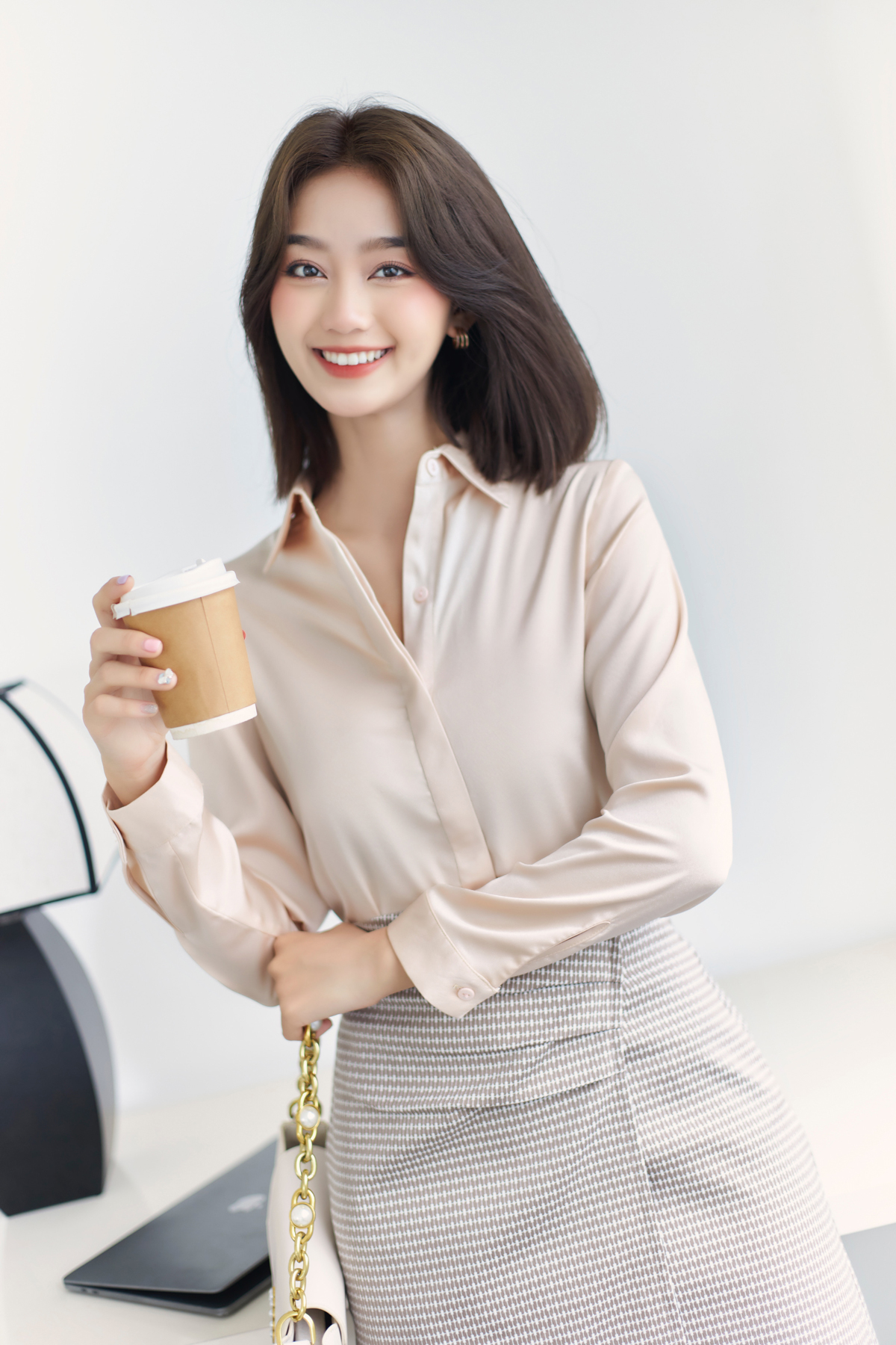 Áo sơ mi nữ công sở cơ bản gillee lụa nhung cao cấp màu pastel sang trọng fas216