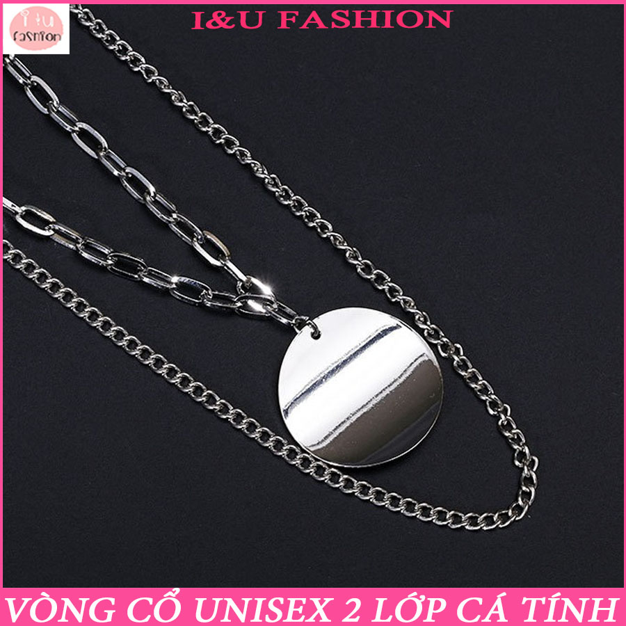 Dây chuyền , vòng cổ kép Nam Nữ UNISEX cá tính 2 lớp chất liệu kim loại với dây to bản và miếng kim loại sáng màu bạc độc đáo thời trang hiphop hiện đại VC-41
