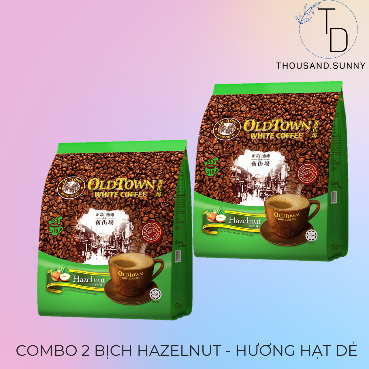 (DATE 2024) COMBO 02 Bịch Cà Phê OLD TOWN White Coffe Hazelnut Malaysia