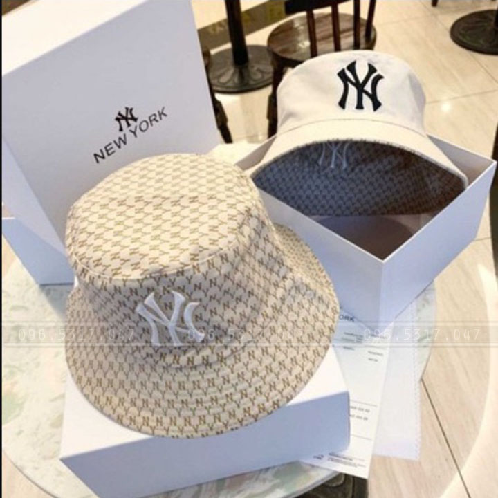 Mũ Nón Bucket NY MLB Họa Tiết Monogram In Chìm Tinh Tế Hàng Nhập Có Đầy Đủ Tem