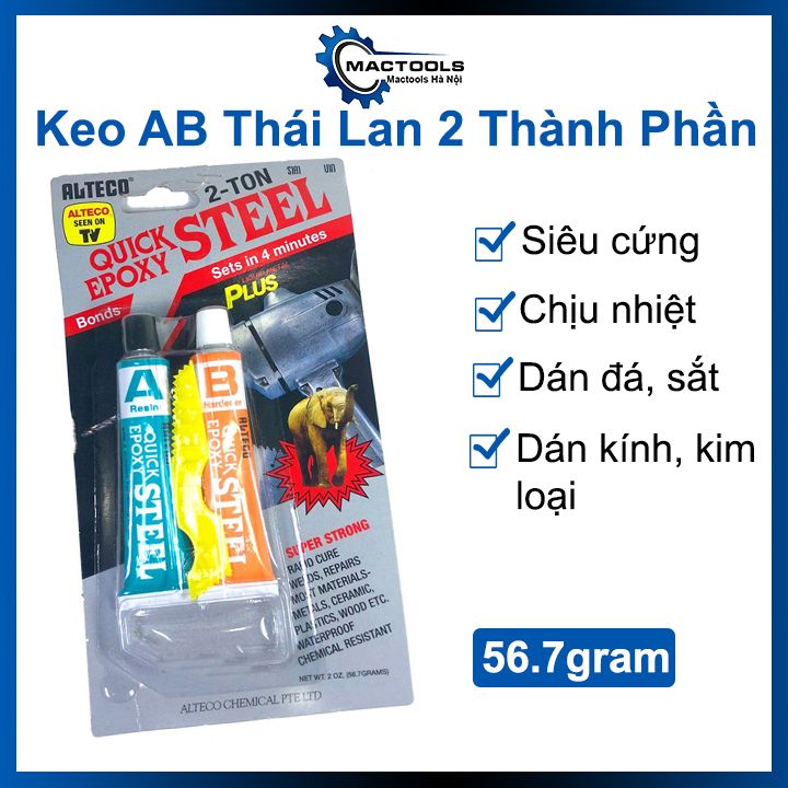 Keo AB Thái Lan lớn Epoxy Alteco 2 thành phần siêu cứng chịu nhiệt, chịu nước dán sắt, đá, kính kim loại