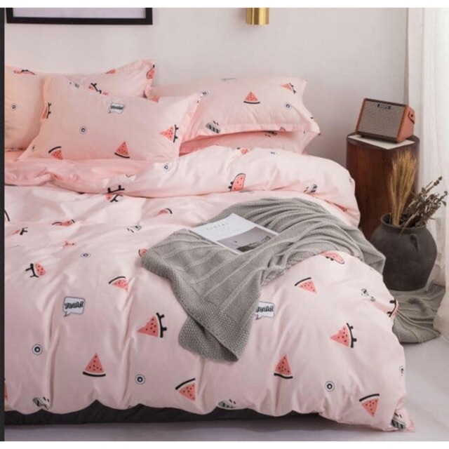 Chăn ga gối cotton poly - Mẫu dưa hấu hồng.