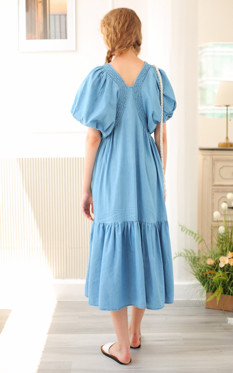 MORI - MRD11 đầm denim nhún phom suông
