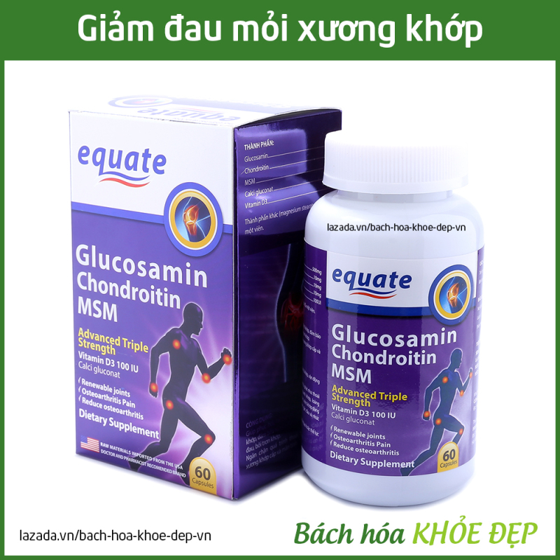 Viên uống bổ xương khớp Glucosamin equate giảm đau nhức mỏi xương khớp, giảm thoái hóa khớp - Hộp 60 viên mỗi ngày dùng chỉ 3 viên