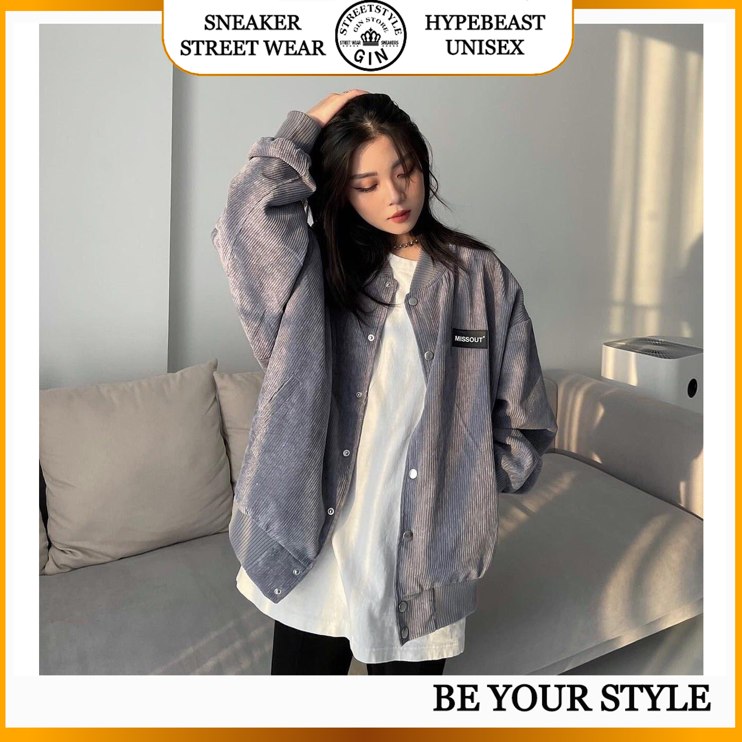 Áo khoác bomber Missout basic form rộng unisex - Gin store