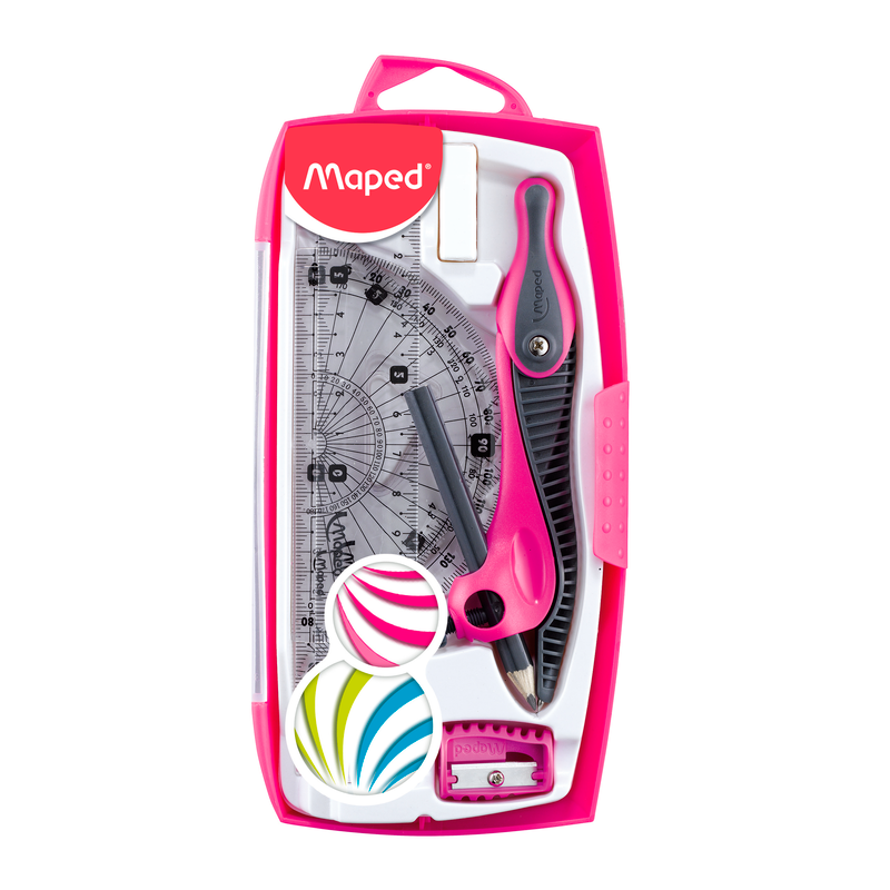 MAPED - Hộp Compa Kid'Z chì gỗ - set 8 (Compa, chuốt chì, gôm, chì, bộ 4 thước)