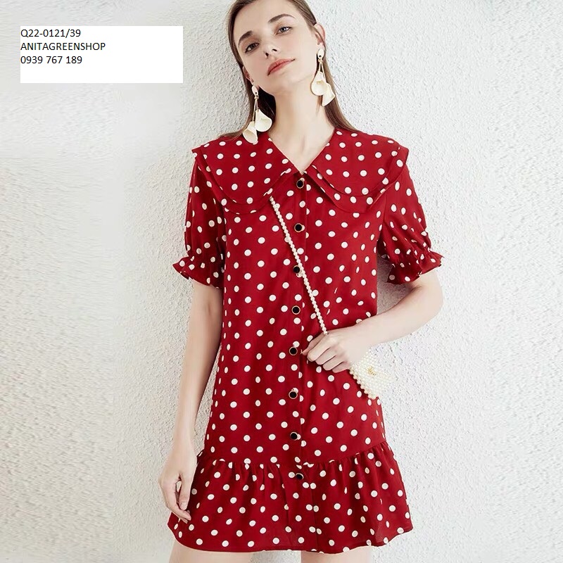 đầm xòe chấm bi thiết kế (thời trang anitagreenshop) Q22-0121