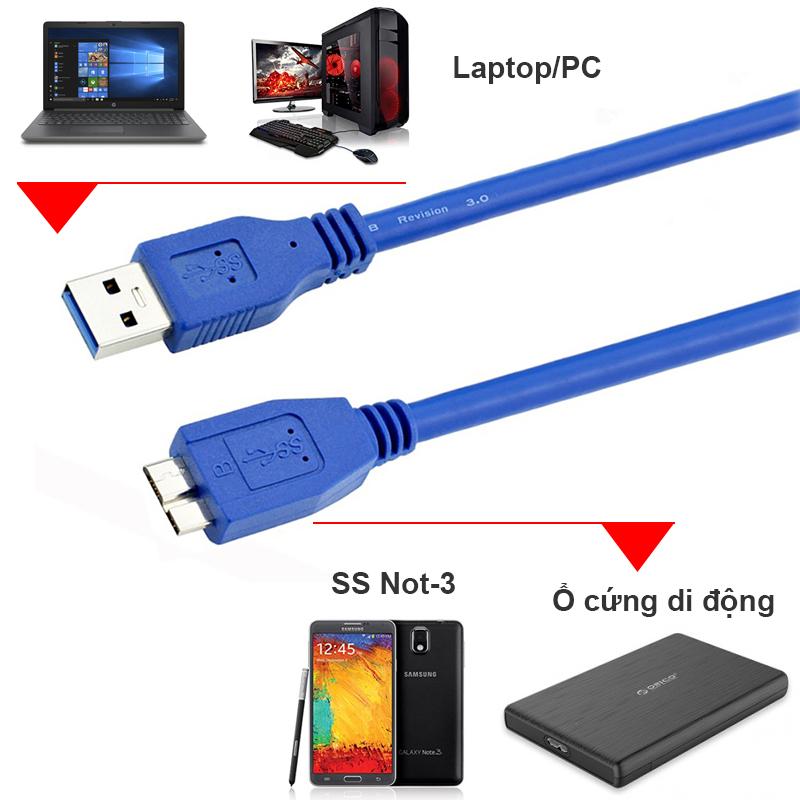 Cáp USB cho ổ cứng di động - Dây USB 3.0 AM - Micro B ngắn 30Cm