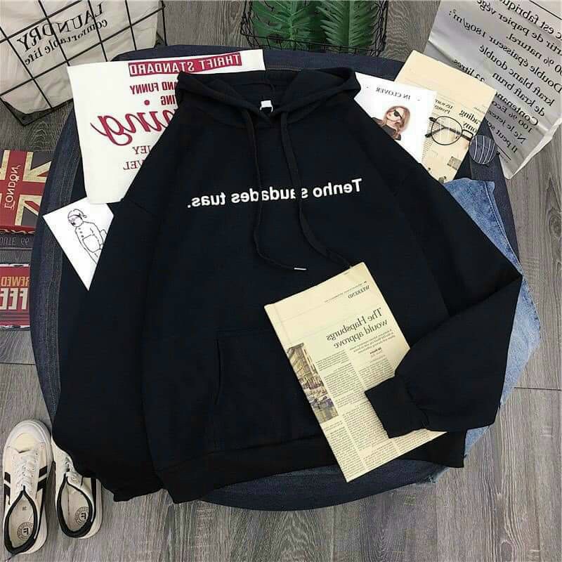 Áo khoác sweater áo hoodie unisex thiết kế basic in dòng chữ tay dài dáng rộng trẻ trung