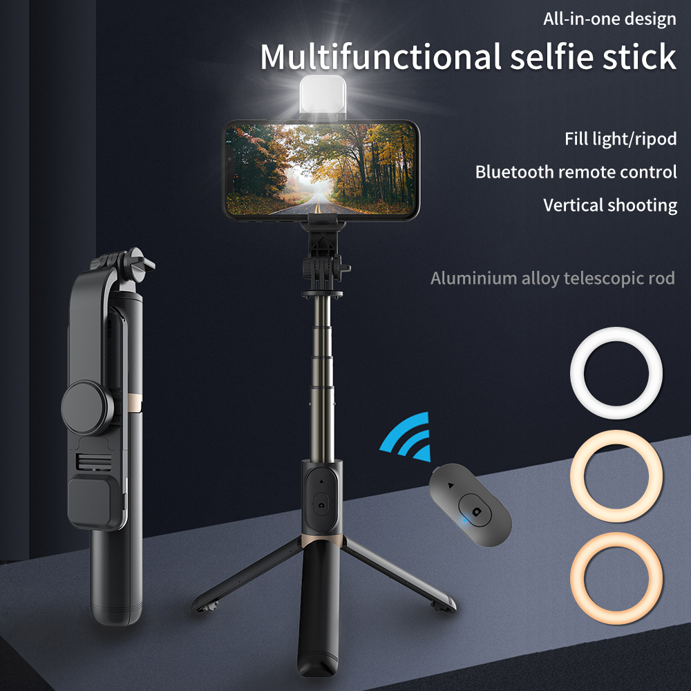 Gậy chụp ảnh điện thoại 3 chân Selfie tự sướng tích hợp remote bluetooth quay video chống rung,chắc chắn - chân đèn live stream có led siêu sáng xem phim chống mõi xếp gọn du lịch