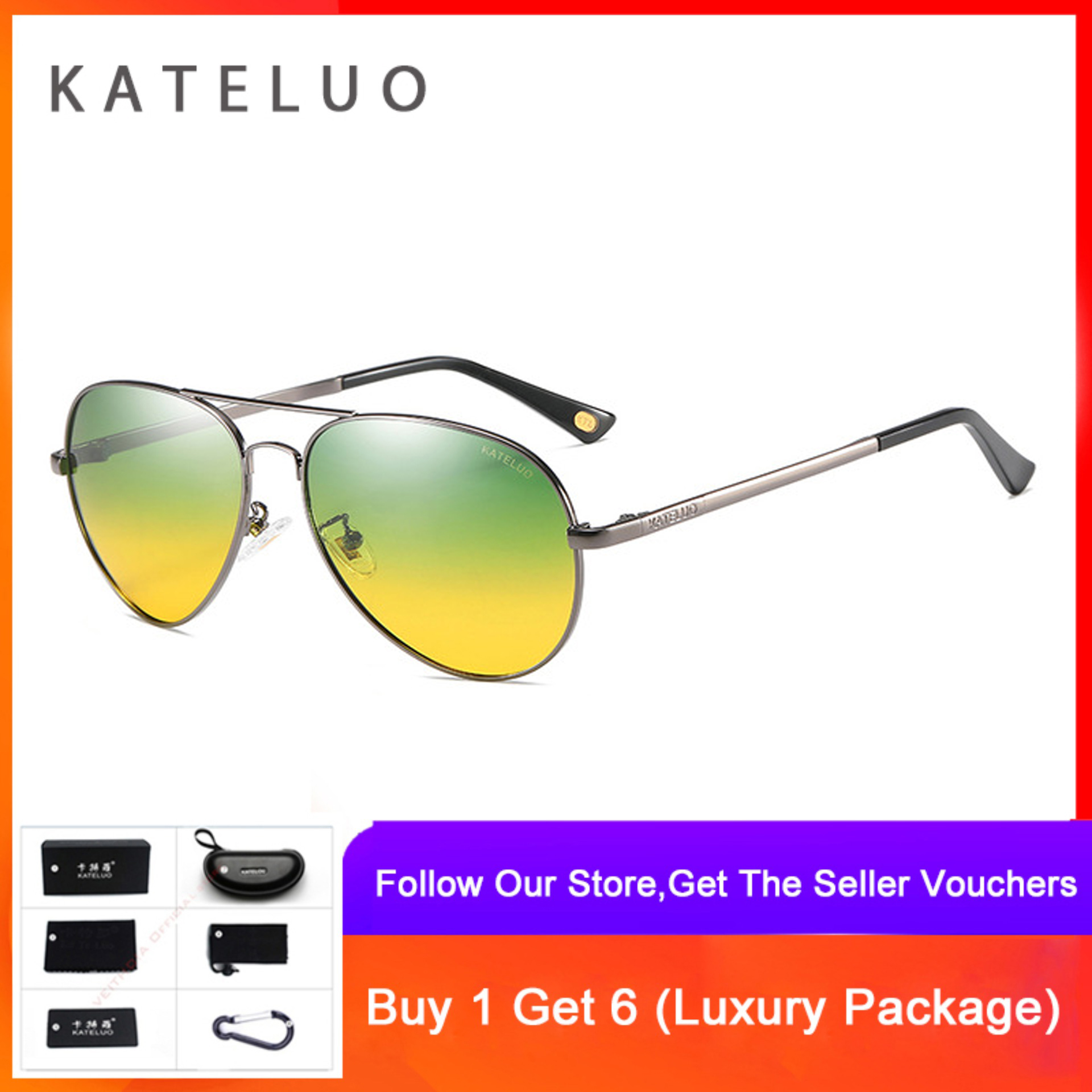 KATELUO Day Night Vision Dual Mens Alloy Sunglasses HD Polarized UV400 Male Sun Glasses For Men Eyewear Accessories 7759