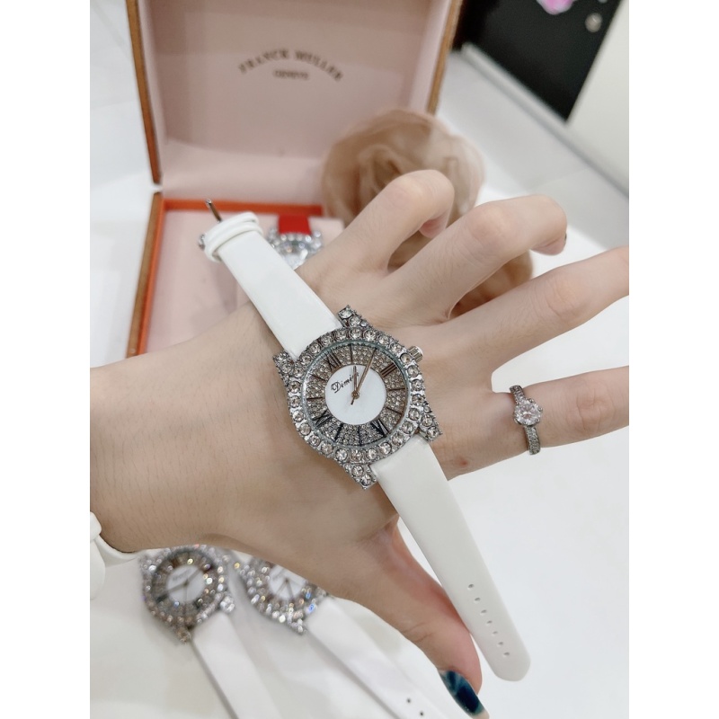 Đồng hồ DIMINI dây da mềm thiết kế đính đá kim cương nhân tạo sang trọng đeo cực sáng tay và nổi bật hình ảnh video tựụp