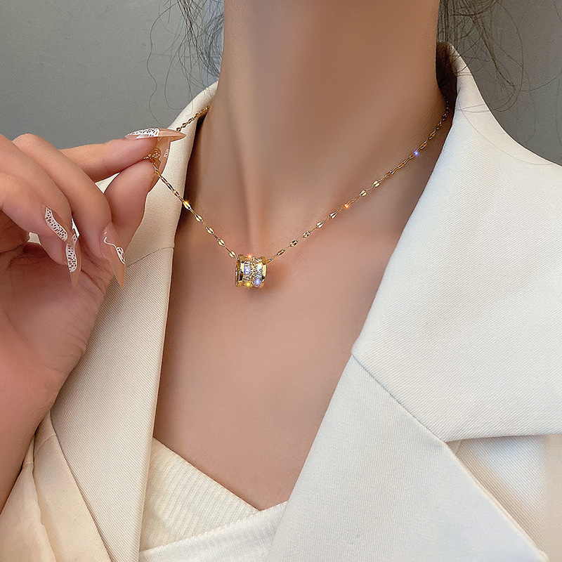 Dây chuyền titan basic mặt đá tròn, mạ vàng 14k [ KHÔNG ĐEN GỈ ] Her Accessories CT16